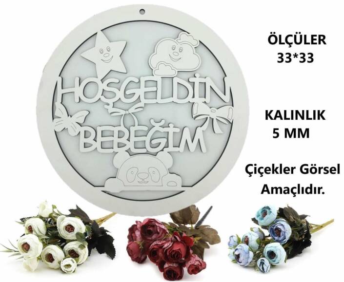 Ahşap Kapı Süsü Hoş Geldin Bebeğim Beyaz 33 Cm - 2