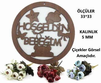 Ahşap Kapı Süsü Hoş Geldin Bebeğim Kahve 33 Cm - 2