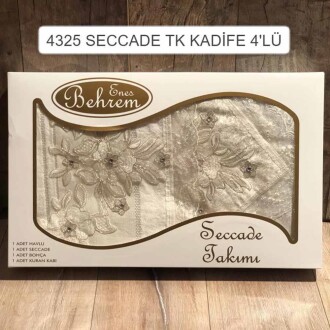 Seccade Takımı Kadife 4lu ( Bohça - Havlu - Seccade - Kuran Kılıfı ) - 1