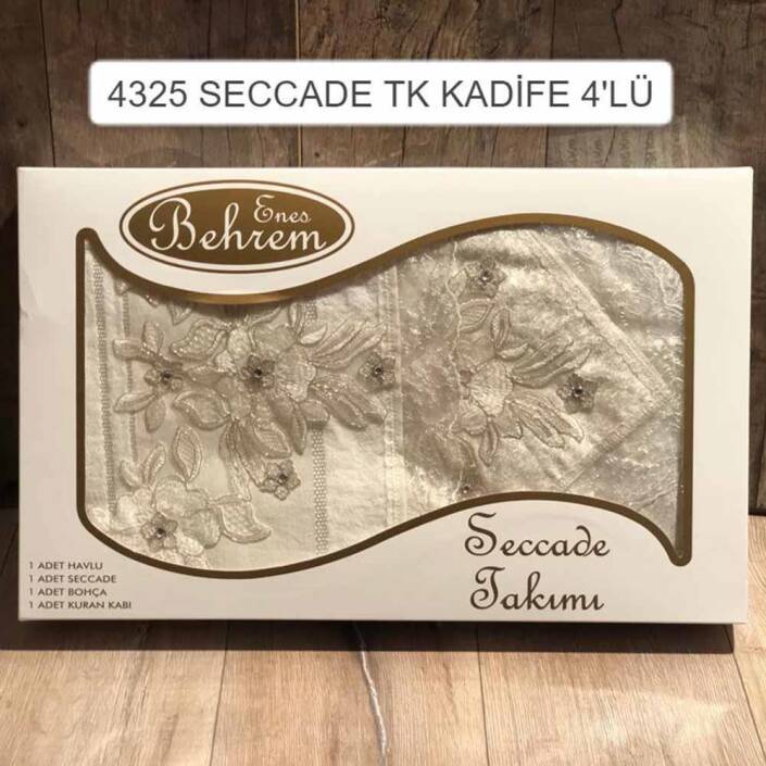 Seccade Takımı Kadife 4lu ( Bohça - Havlu - Seccade - Kuran Kılıfı ) - 1